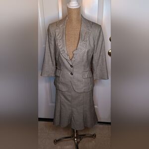 White House Black Market Light Gray Ruffle Blazer and Skirt Set Size 8